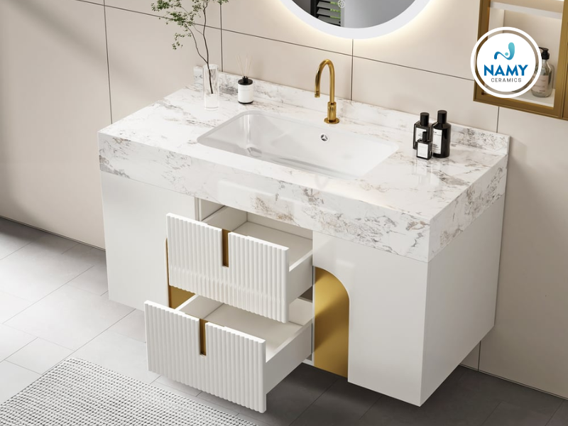 đá nung kết ốp nhà vệ sinh cho hạng mục lavabo