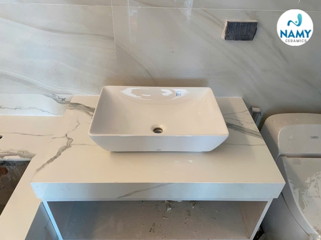 Bàn lavabo đá nung kết đẹp, đơn giản