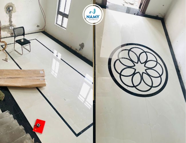 Cắt hoa văn trên bề mặt đá tạo điểm nhấn cho không gian.