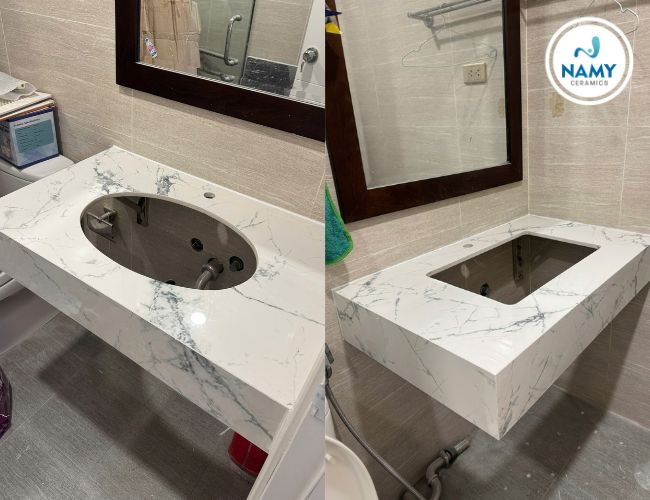 Mẫu đá Invisible White có thể ứng dụng trong nhiều hạng mục. 