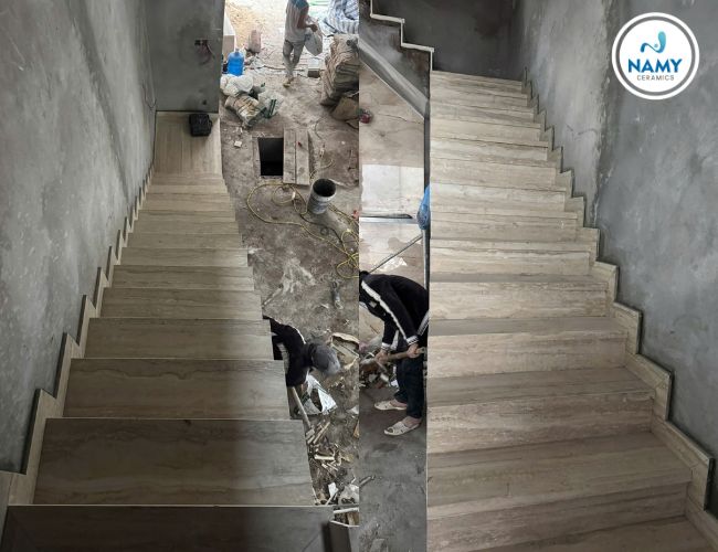 Đá nung kết mang vân gỗ cát mô phòng đá tự nhiên sống động.